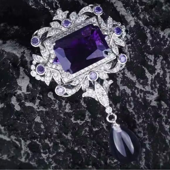 Purple Crystal Statement Necklace - Picture 5 of 6